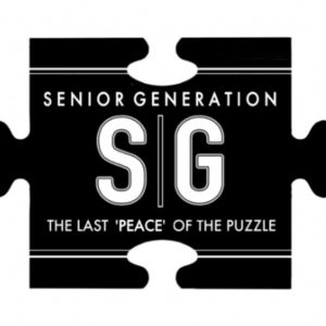 A black and white puzzle piece with the words senior generation sig.