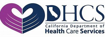 A blue and white logo for california health care.