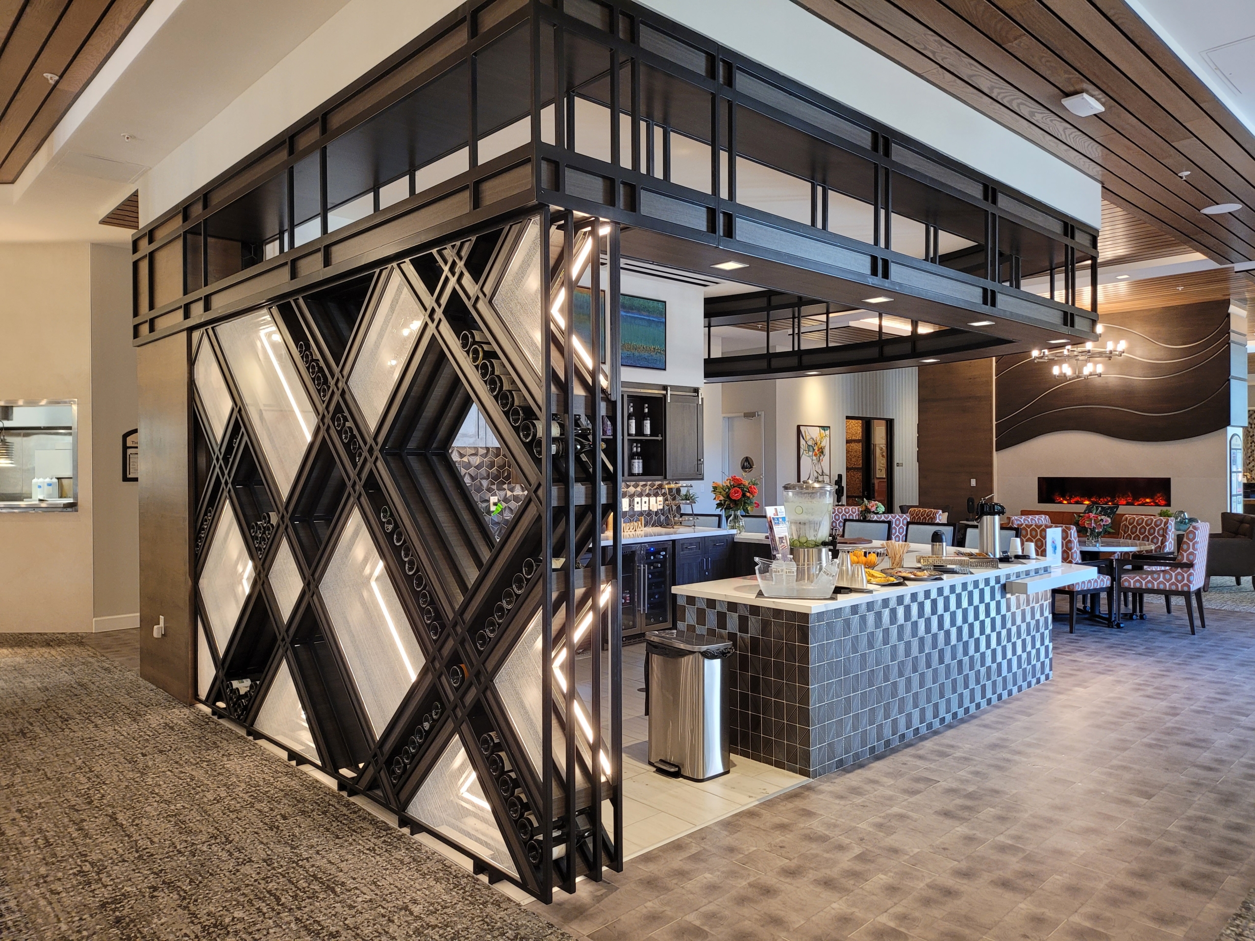 A restaurant with a bar and a counter