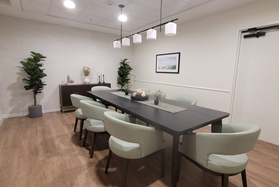 Modern conference room with elegant decor.