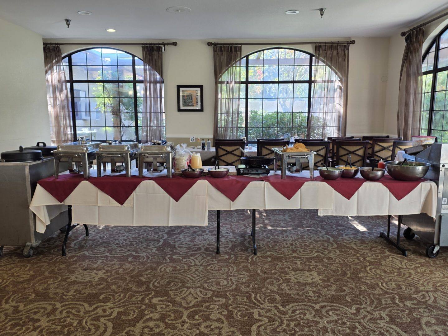 Buffet table setup in a dining room.