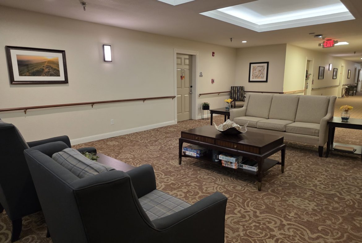 Cozy seating area in a hallway.