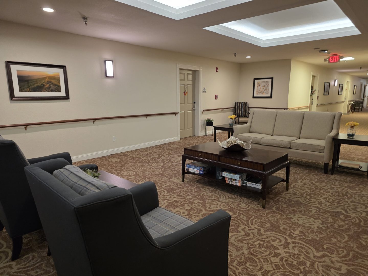 Cozy seating area in a hallway.